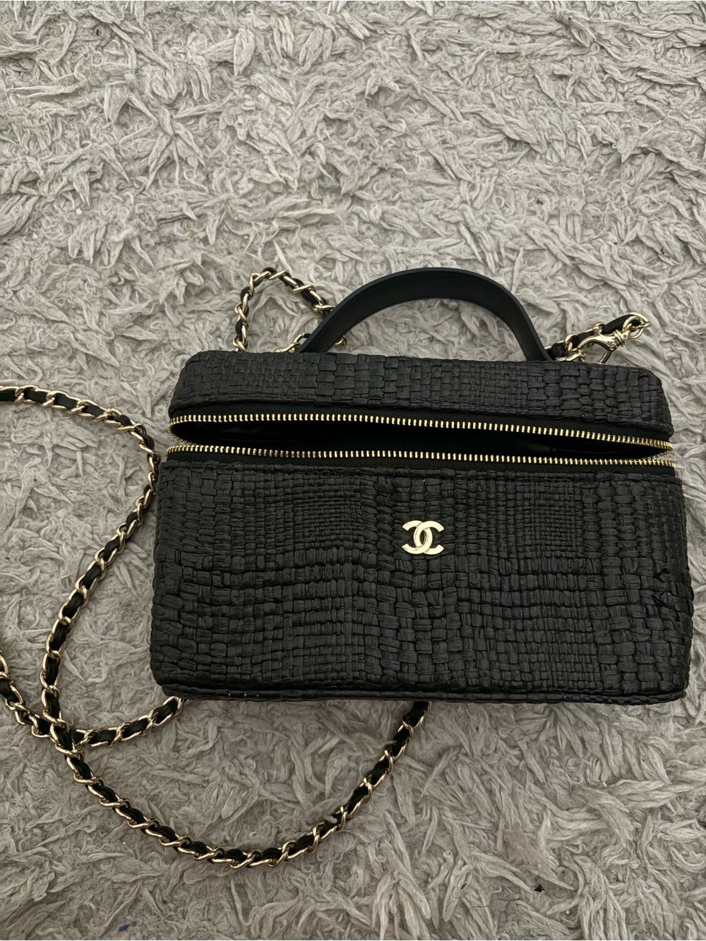 CHANEL Raffia Slim Vanity Case with Chain